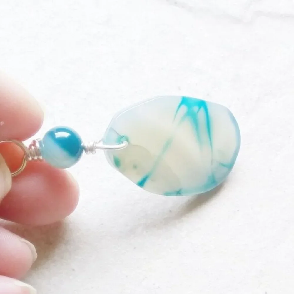 Milky Pale Aqua Agate Geode Pendant - Beach Ocean Coastal - Handmade Jewelry